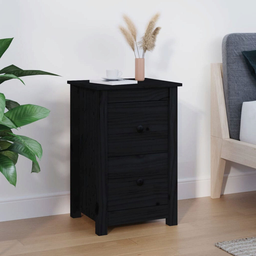 vidaXL Sängbord svart 40x35x61,5 cm massiv furu