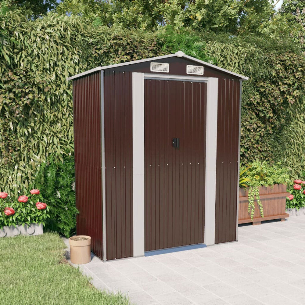 vidaXL Trädgårdsskjul mörkbrun 192x108x223 cm galvaniserat stål