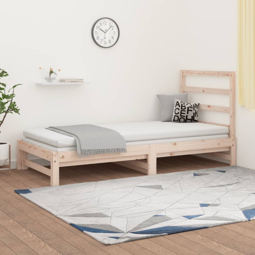 vidaXL Utdragbar dagbädd 2x(90x190) cm massiv furu