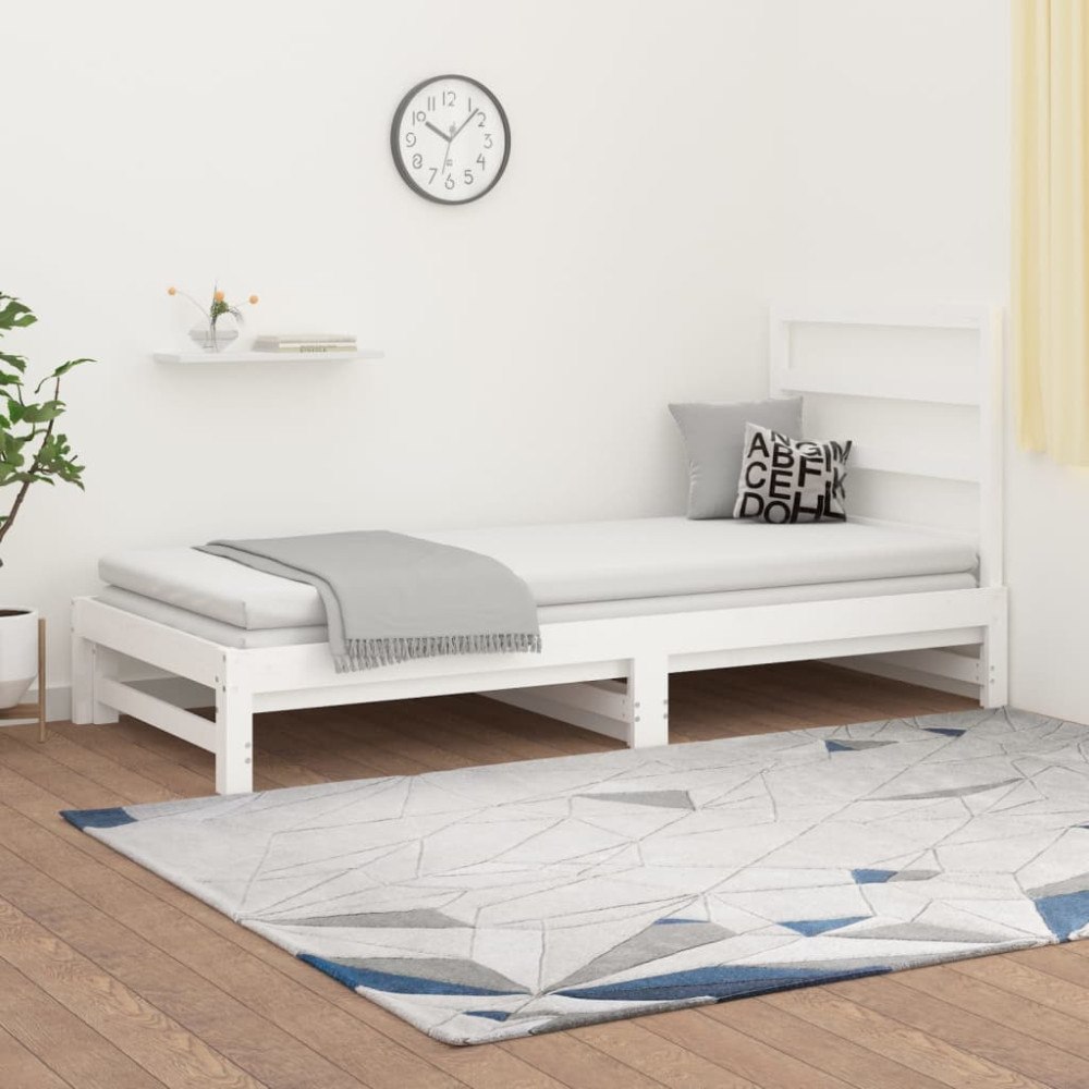 vidaXL Utdragbar dagbädd vit 2x(90x190) cm massiv furu