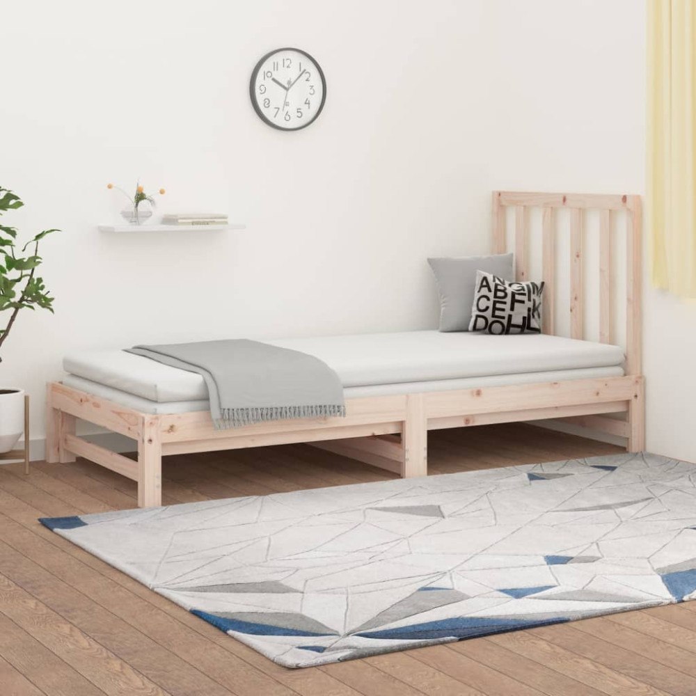 vidaXL Utdragbar dagbädd 2x(90x190) cm massiv furu