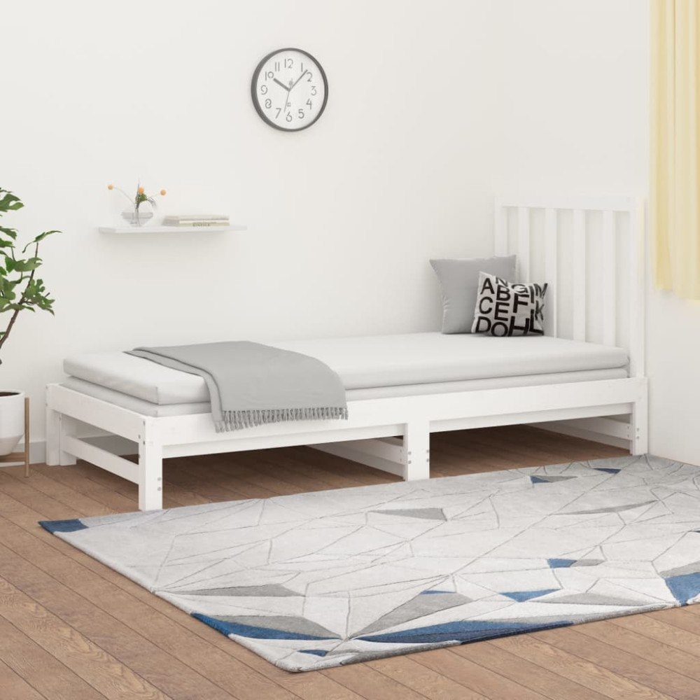 vidaXL Utdragbar dagbädd vit 2x(90x190) cm massiv furu