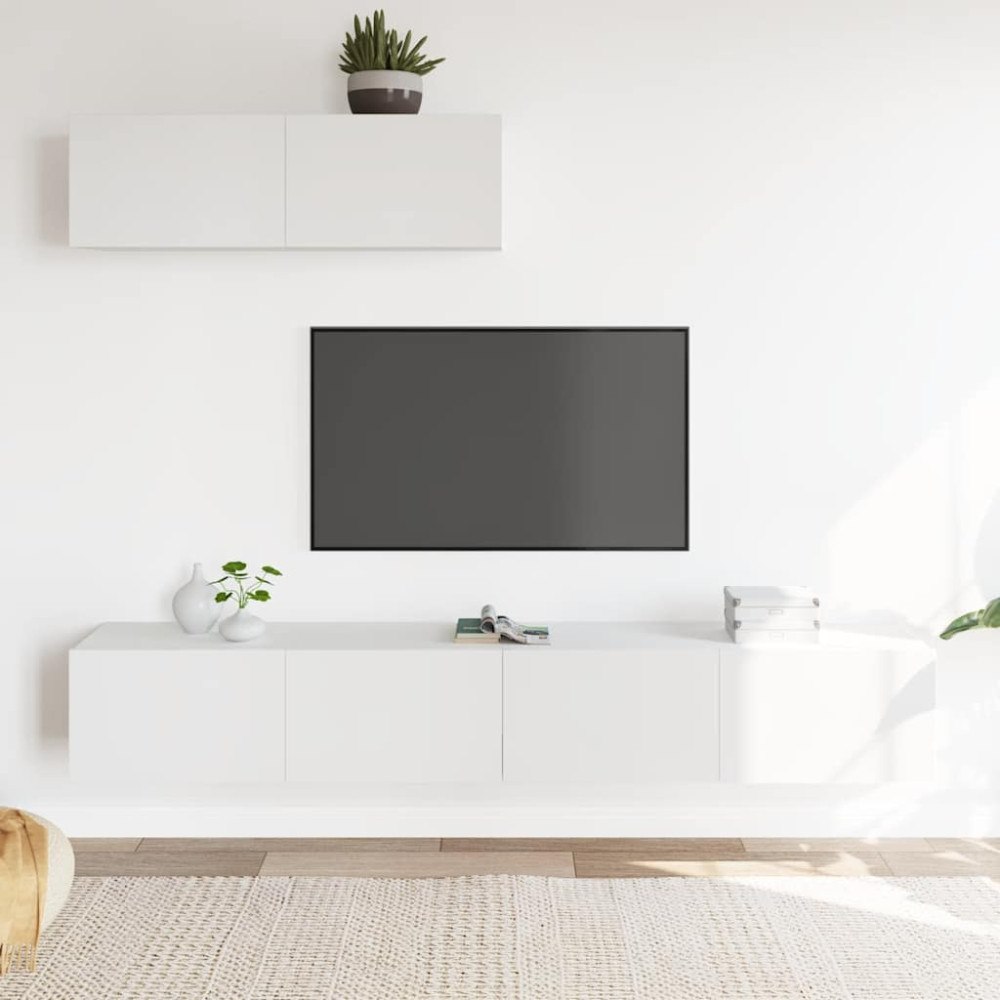 vidaXL Tv-skåp 3 delar vit konstruerat trä