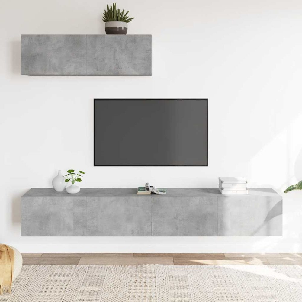 vidaXL Tv-skåp 3 delar betonggrå konstruerat trä