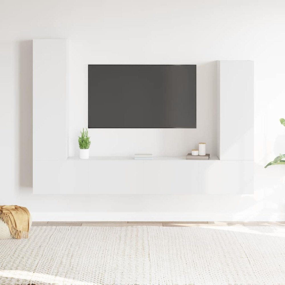 vidaXL Tv-bänk 4 delar vit konstruerat trä