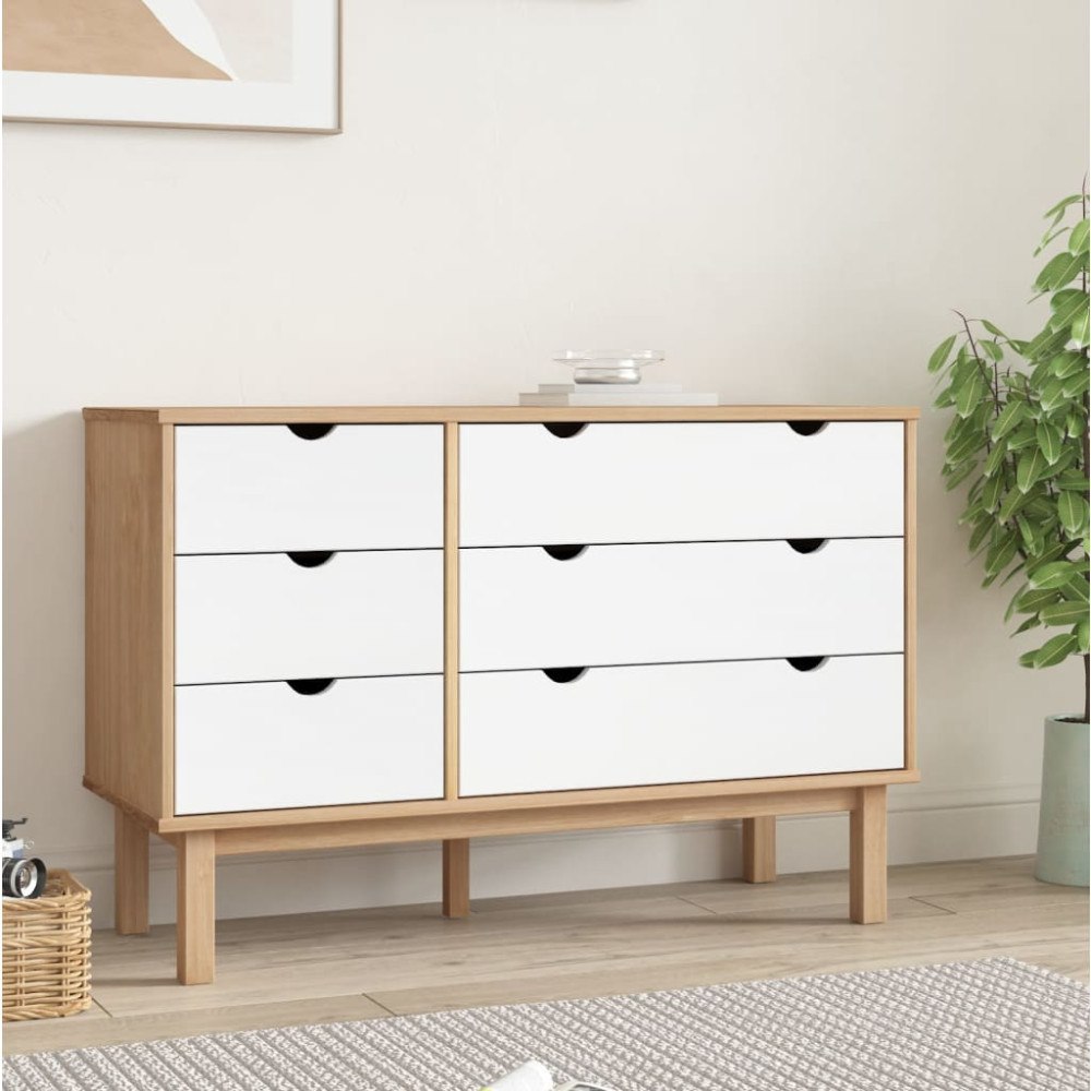 vidaXL Byrå OTTA brun&vit 111x43x73,5 cm massiv furu