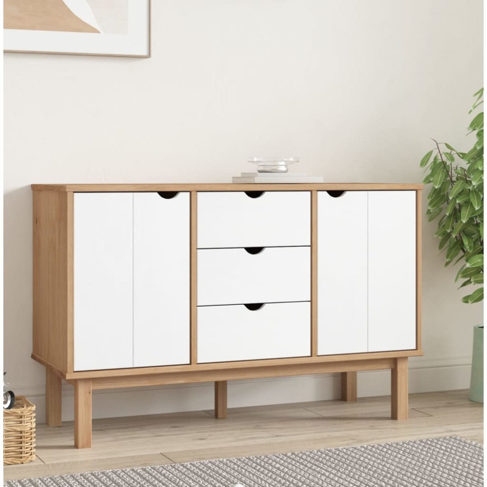 vidaXL Skänk OTTA brun&vit 113,5x43x73 cm massiv furu