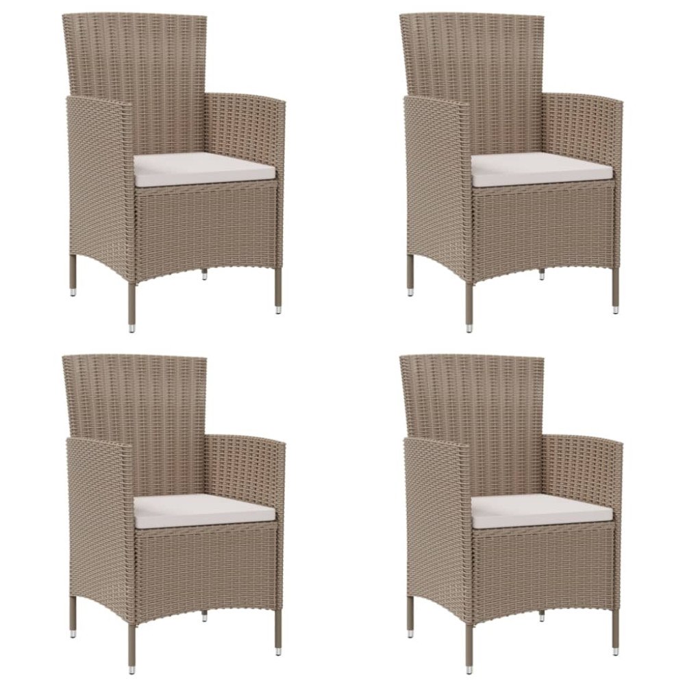 vidaXL Trädgårdsstolar med dynor 4 st konstrotting beige