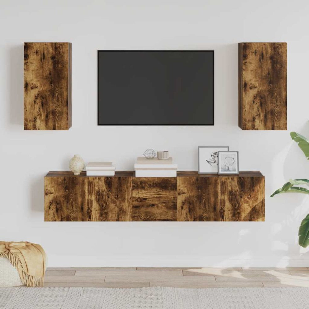 vidaXL Tv-skåp 5 delar rökfärgad ek konstruerat trä