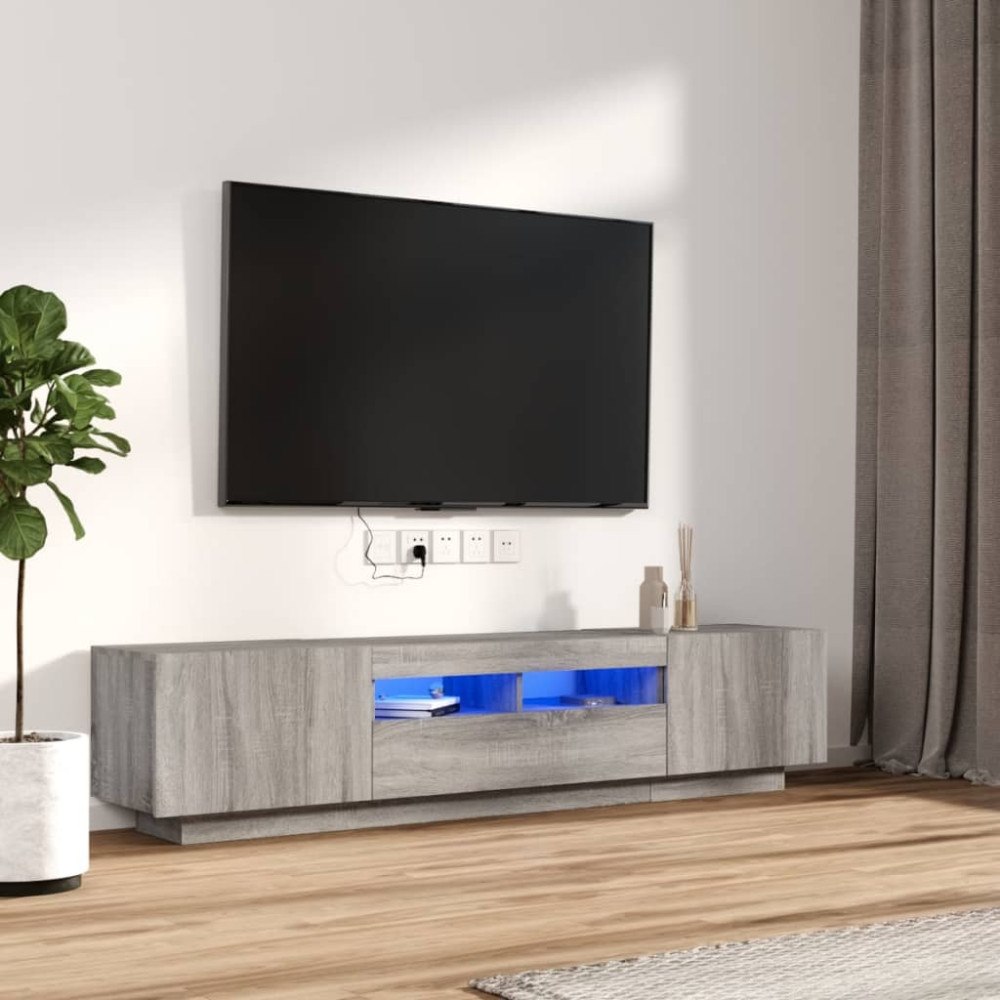 vidaXL Tv-skåp 2 delar med LED grå sonoma konstruerat trä