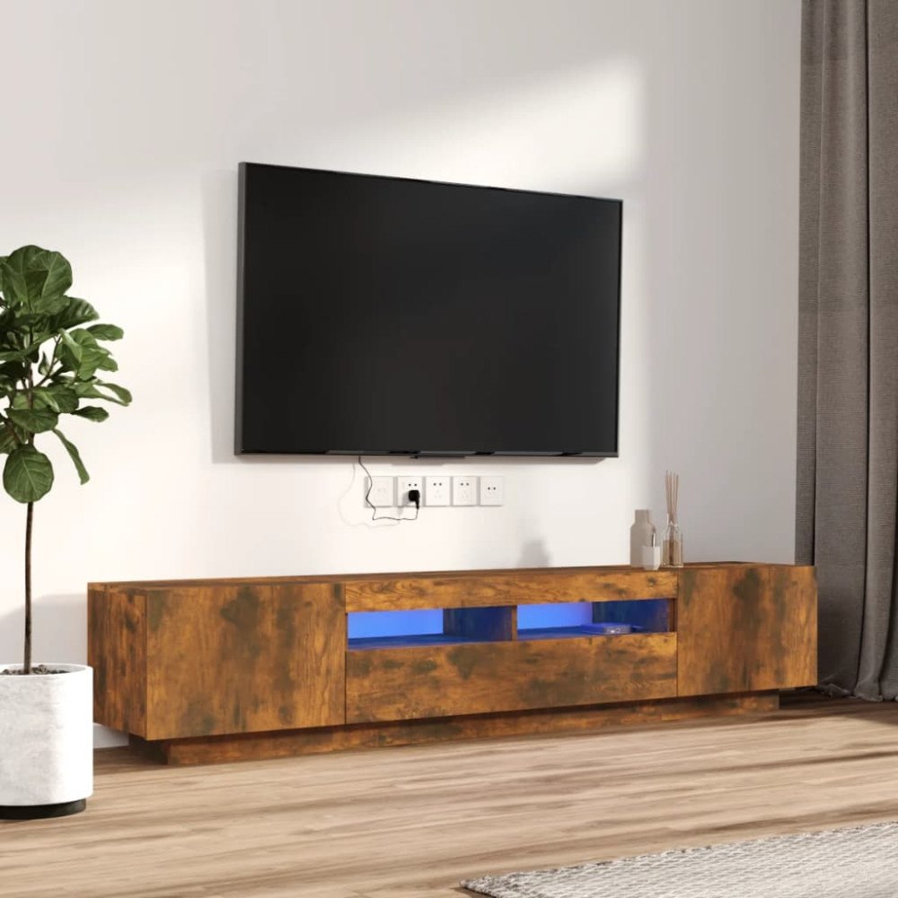 vidaXL TV-skåp 2 delar med LED rökfärgad ek konstruerat trä