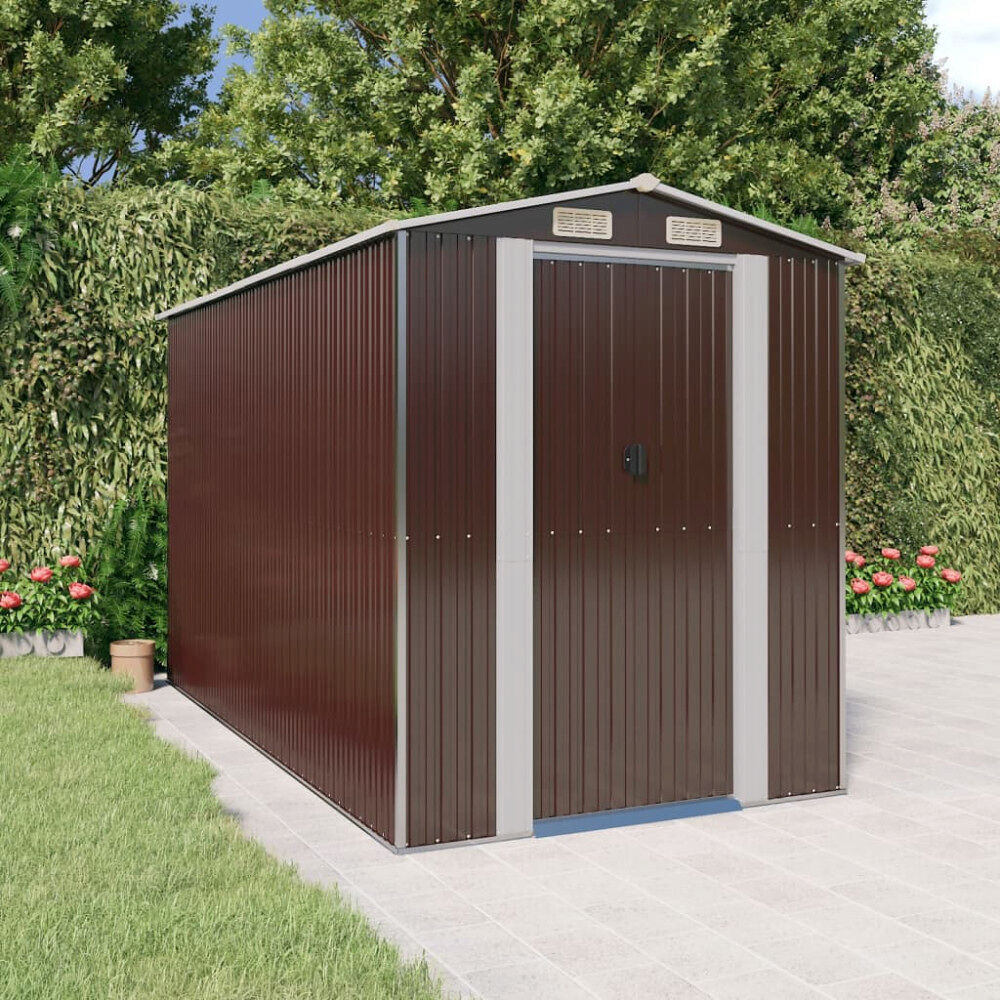 vidaXL Trädgårdsskjul mörkbrun 192x357x223 cm galvaniserat stål