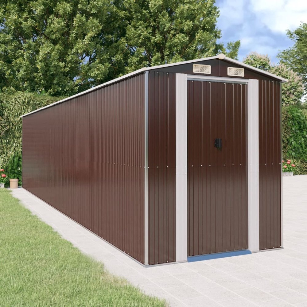 vidaXL Trädgårdsskjul mörkbrun 192x855x223 cm galvaniserat stål
