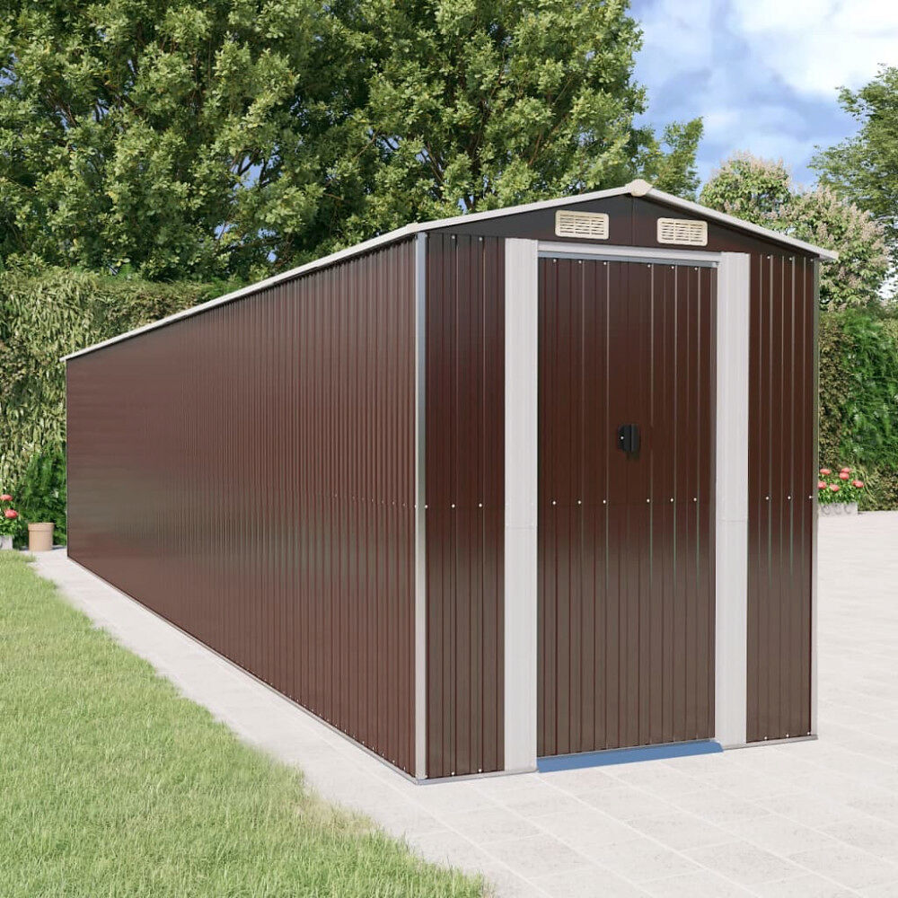 vidaXL Trädgårdsskjul mörkbrun 192x938x223 cm galvaniserat stål