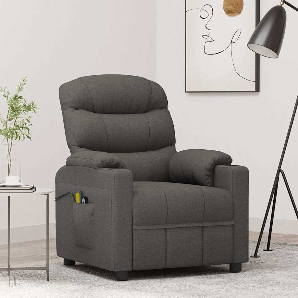 vidaXL Elektrisk massagefåtölj mörkgrå tyg