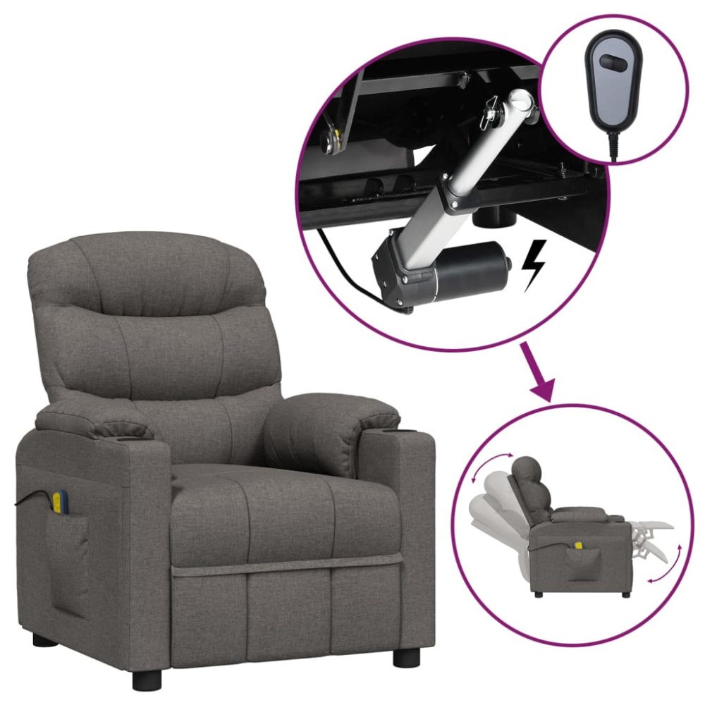 vidaXL Elektrisk massagefåtölj mörkgrå tyg
