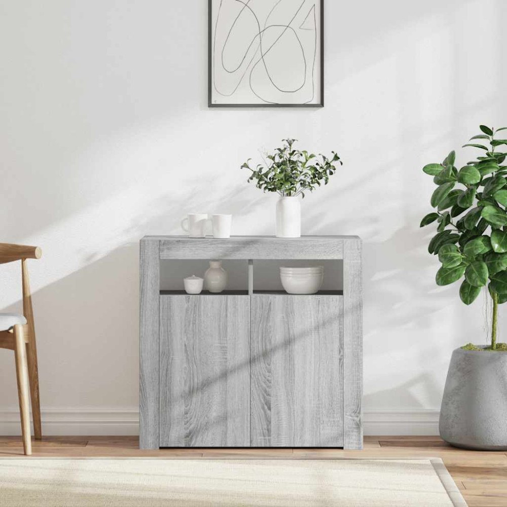 vidaXL Skänk med LED-belysning grå sonoma 80x35x75 cm