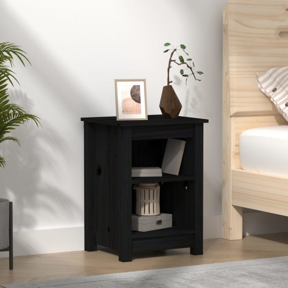 vidaXL Sängbord Svart 40x35x55 cm massivt furuträ