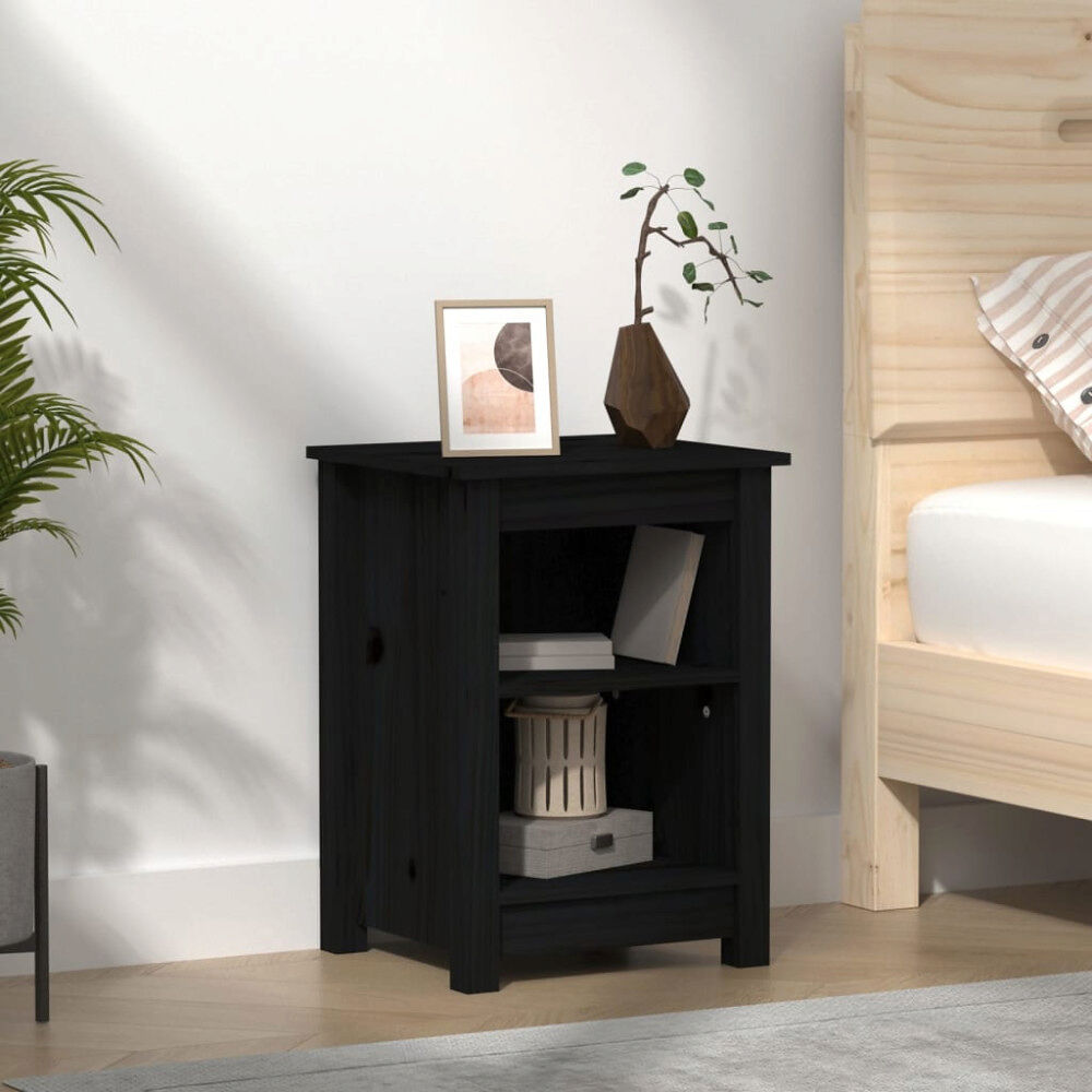 vidaXL Sängbord Svart 40x35x55 cm massivt furuträ