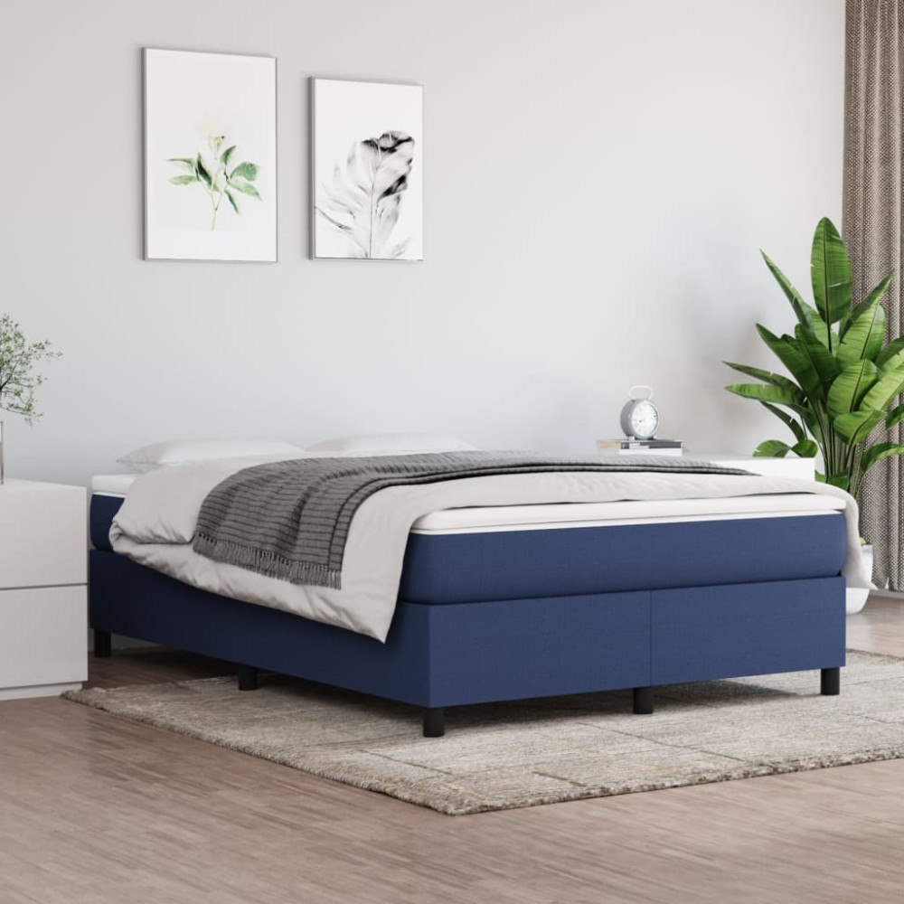 vidaXL Boxspring-sängram blå 140x200 cm tyg