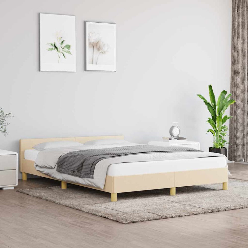 vidaXL Sängram utan madrass gräddvit 140x190 cm tyg