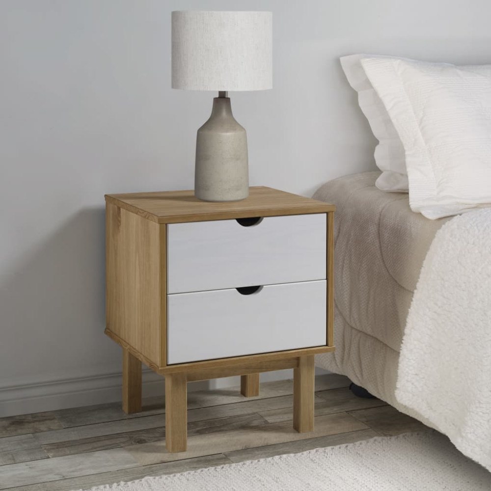 vidaXL Sängbord OTTA brun&vit 45x39x57cm massiv furu