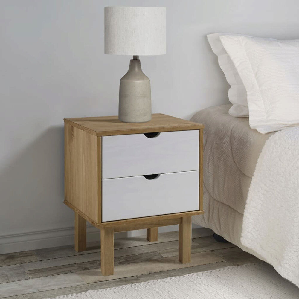 vidaXL Sängbord OTTA brun&vit 45x39x57cm massiv furu