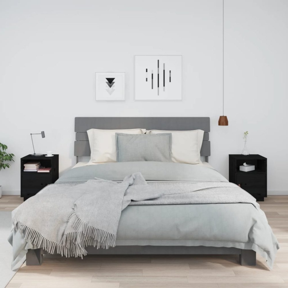 vidaXL Sängbord 2 st svart 40x34x55 cm massiv furu