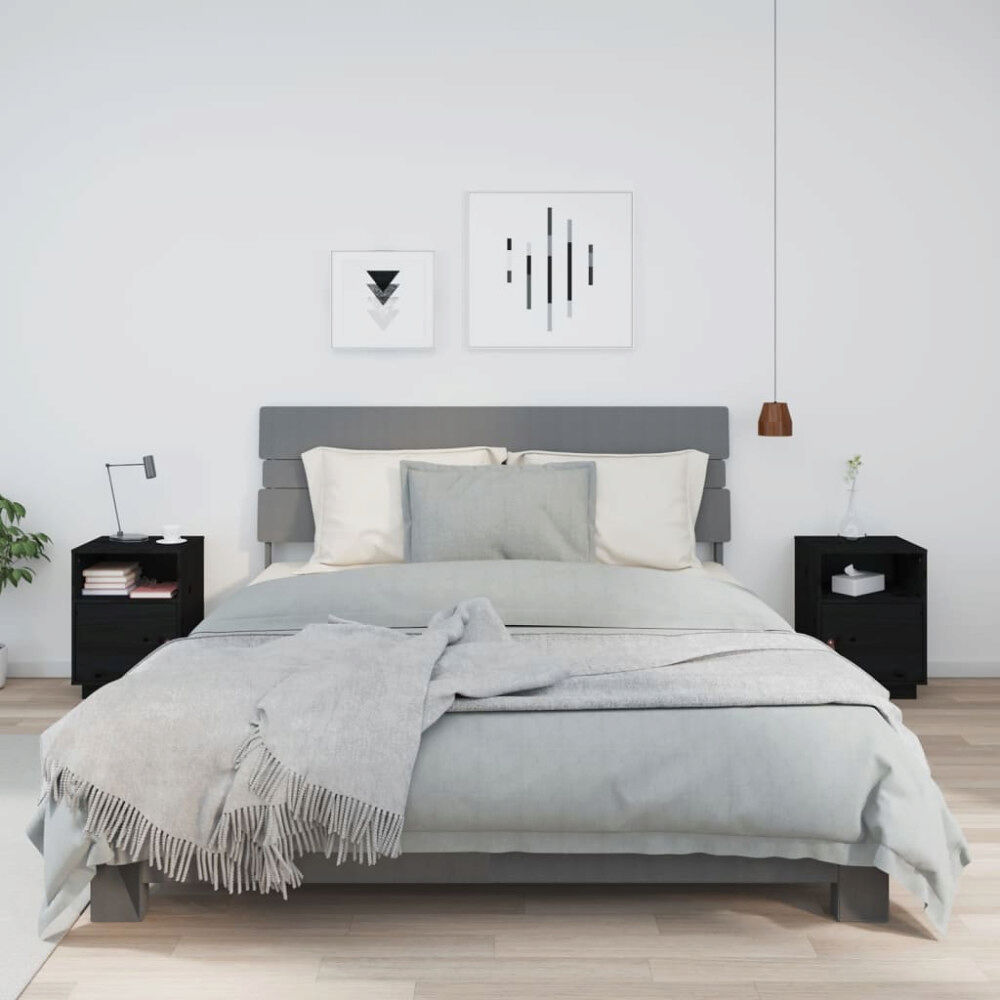 vidaXL Sängbord 2 st svart 40x34x55 cm massiv furu