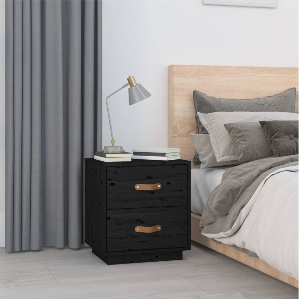 vidaXL Sängbord svart 40x34x45 cm massiv furu