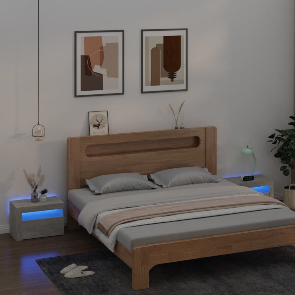 vidaXL Sängbord 2 st med LED-belysning Betonggrå 60x35x40 cm