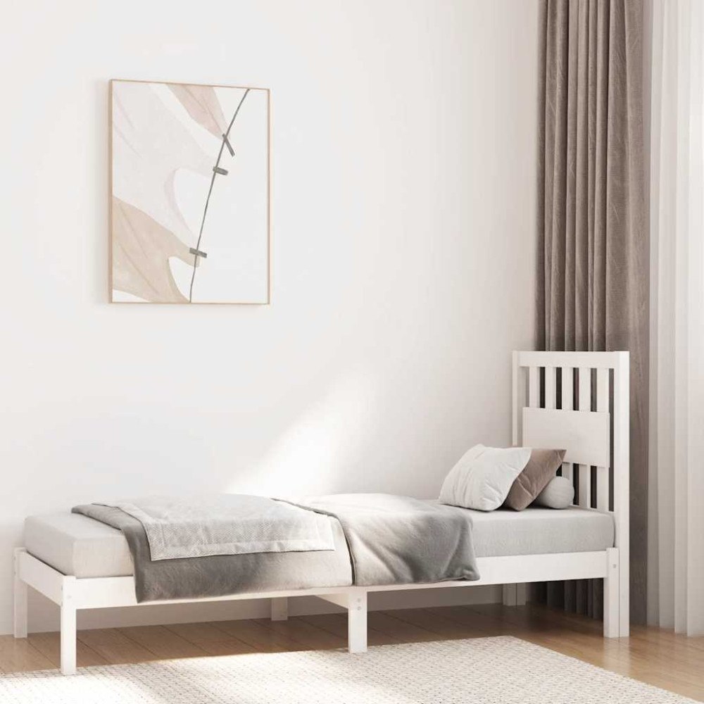 vidaXL Sängram vit massivt trä 75x190 cm
