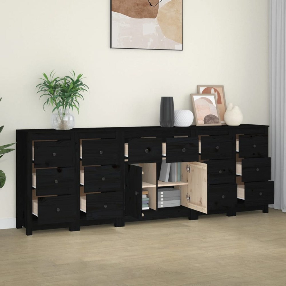 vidaXL Skänk svart 230x35x80 cm massiv furu