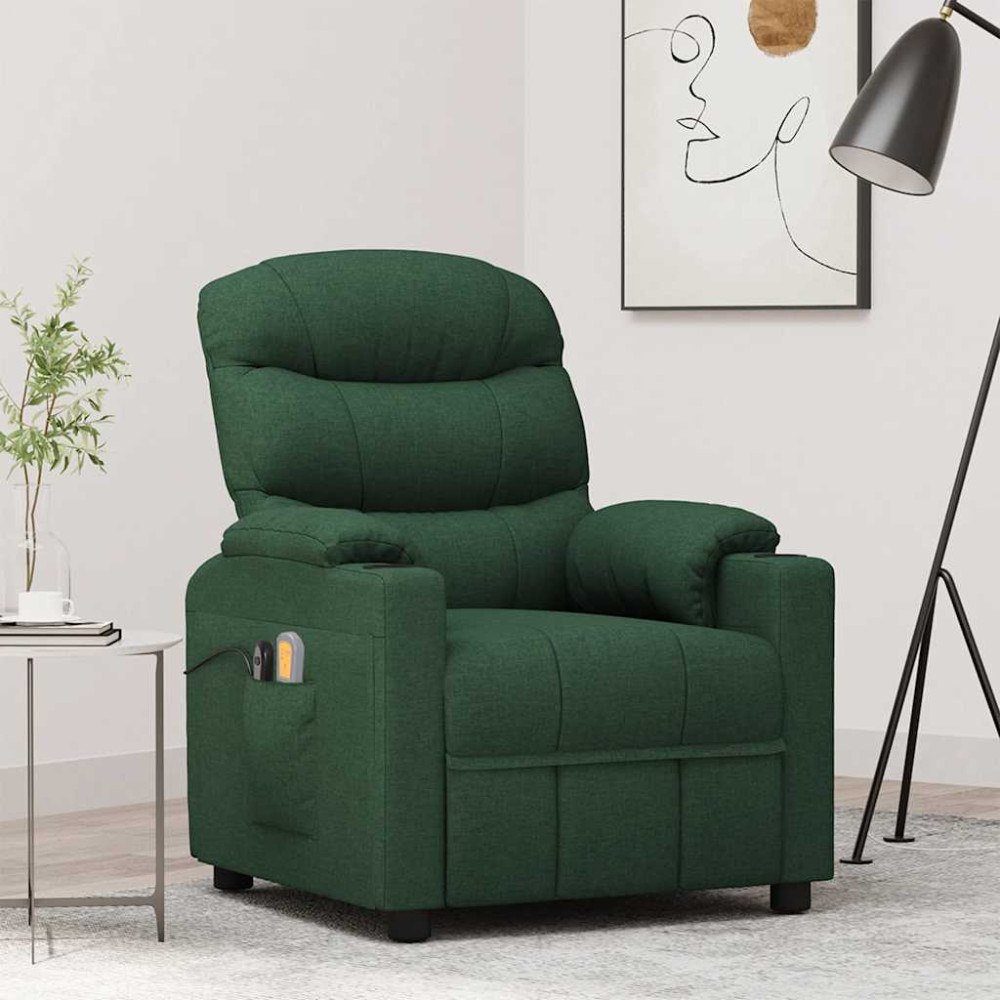 vidaXL Massagefåtölj mörkgrön tyg