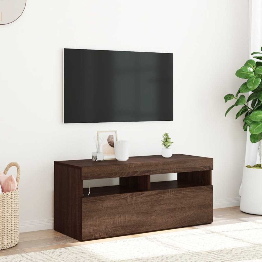 vidaXL Tv-bänk med LED-belysning brun ek 90x35x40 cm