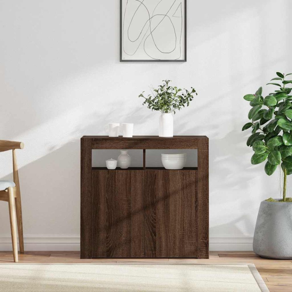 vidaXL Skänk med LED-belysning brun ek 80x35x75 cm