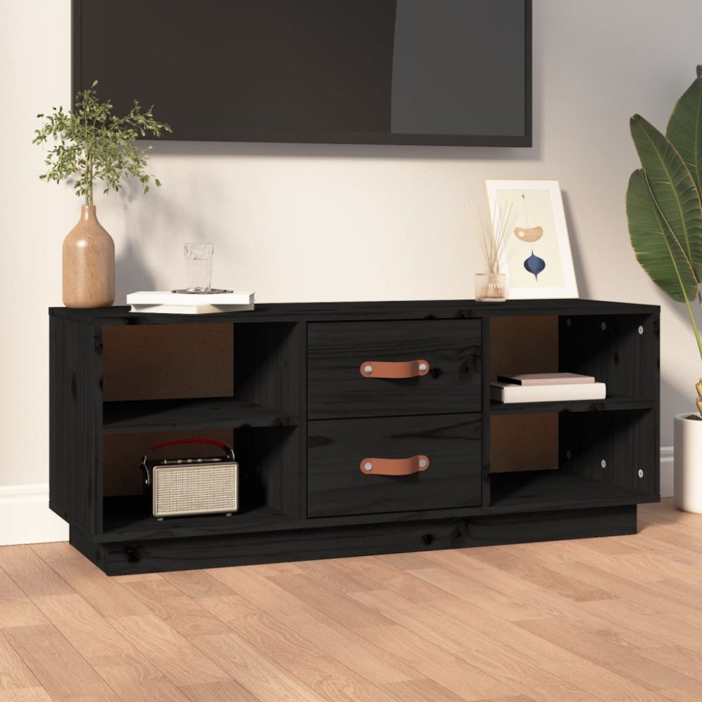 vidaXL Tv-bänk svart 100x34x40 cm massiv furu