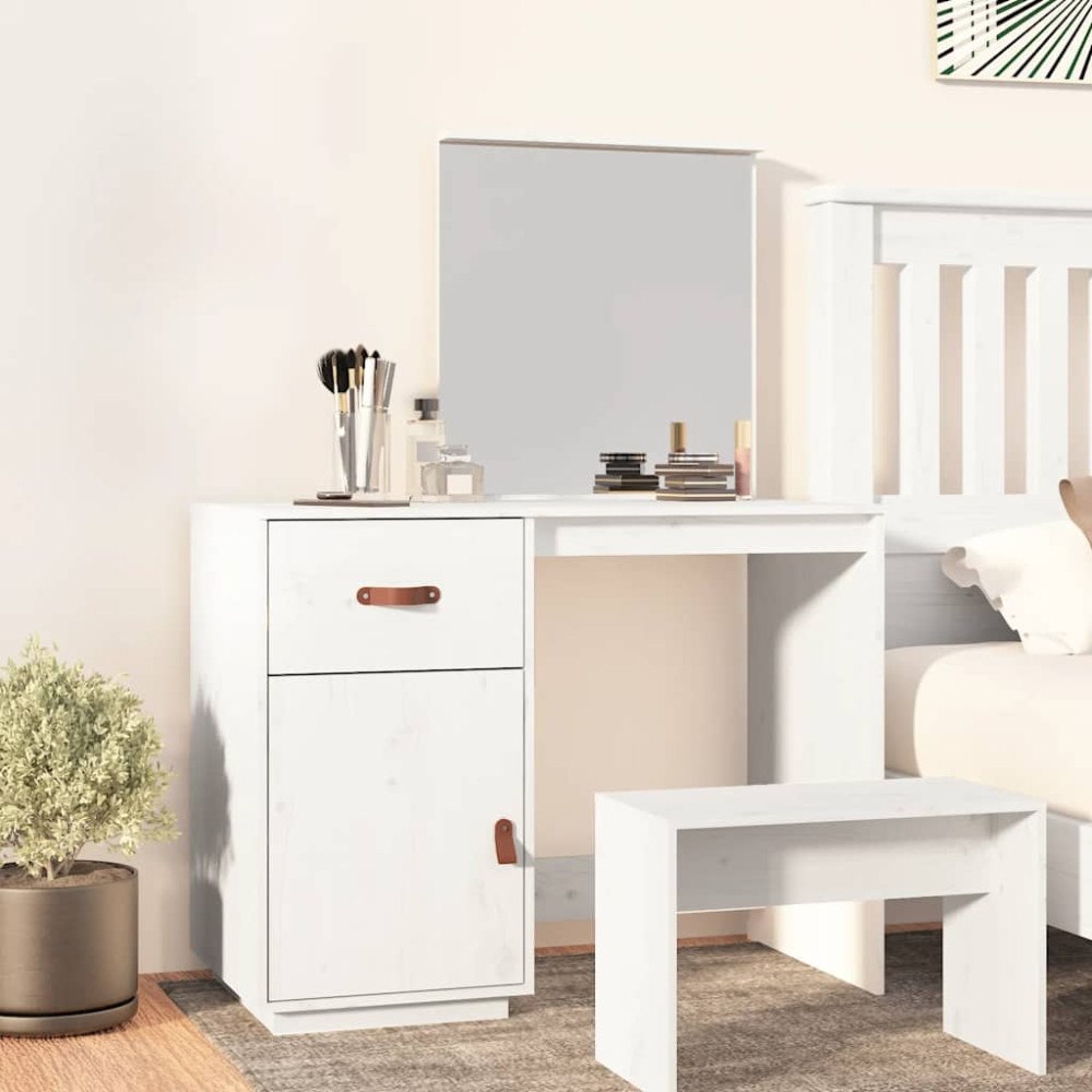 vidaXL Sminkbord Vit 95x50x134 cm massiv furu