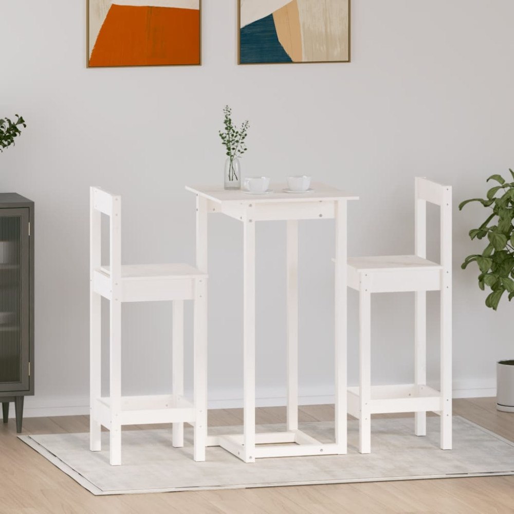 vidaXL Barmöbler 3 delar Vit massiv furu
