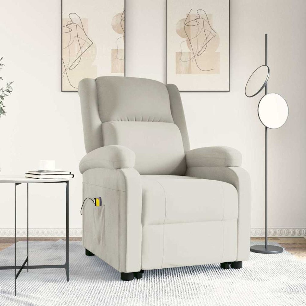 vidaXL Massagefåtölj med uppresningshjälp gräddvit sammet