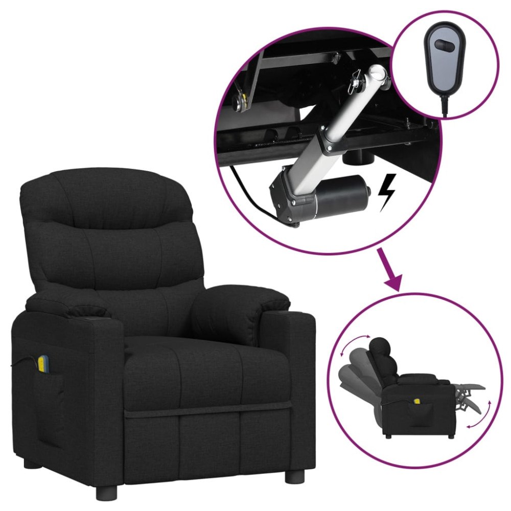 vidaXL Elektrisk massagefåtölj svart tyg