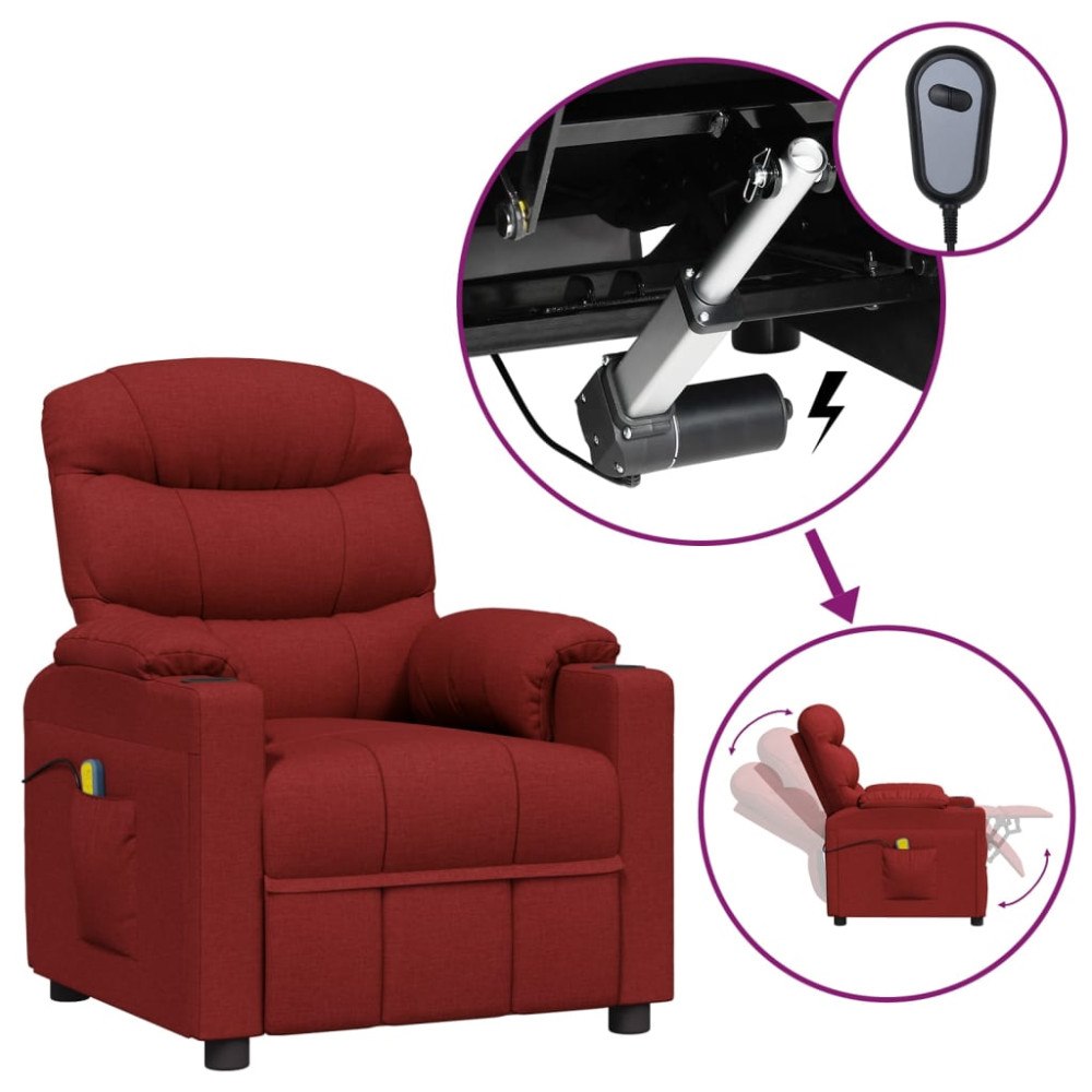 vidaXL Elektrisk massagefåtölj vinröd tyg