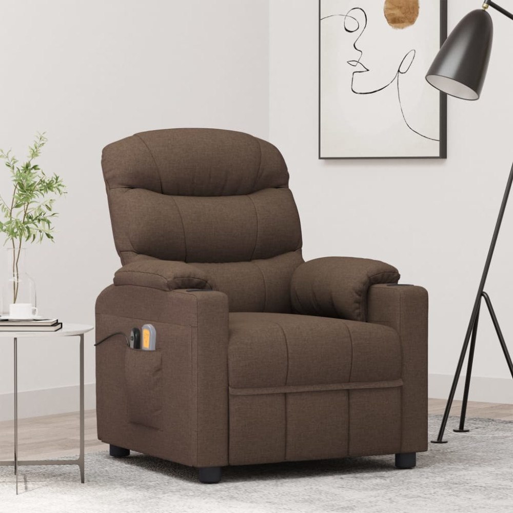 vidaXL Elektrisk massagefåtölj brun tyg