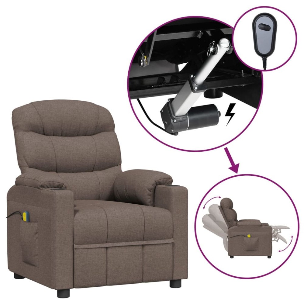 vidaXL Elektrisk massagefåtölj taupe tyg
