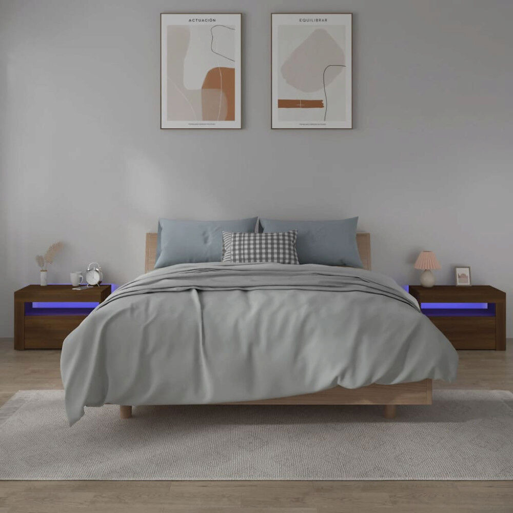 vidaXL Sängbord 2 st med LED-belysning Brun ek 60x35x40 cm