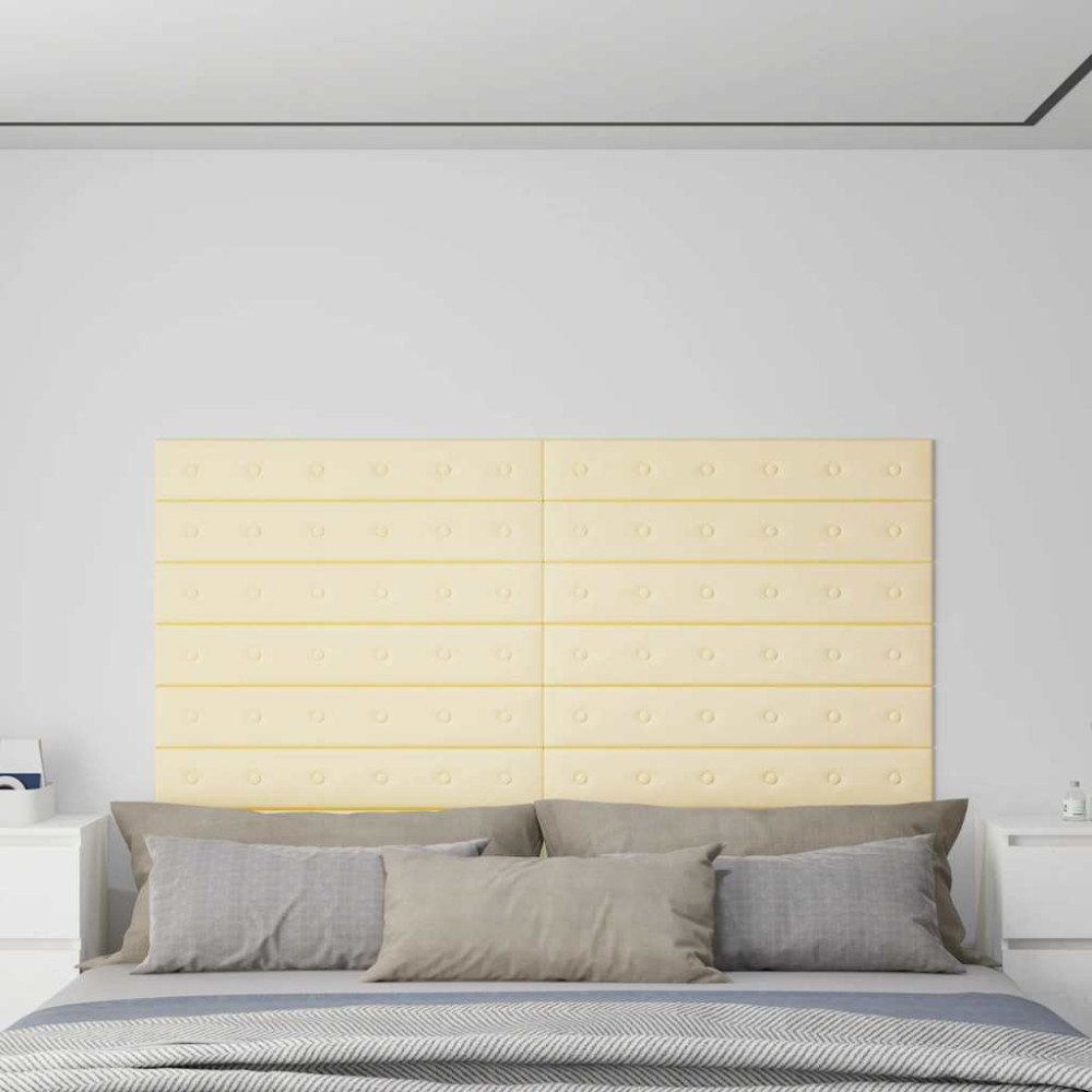 vidaXL Väggpaneler 12 st gräddvit 90x15 cm konstläder 1,62 m²