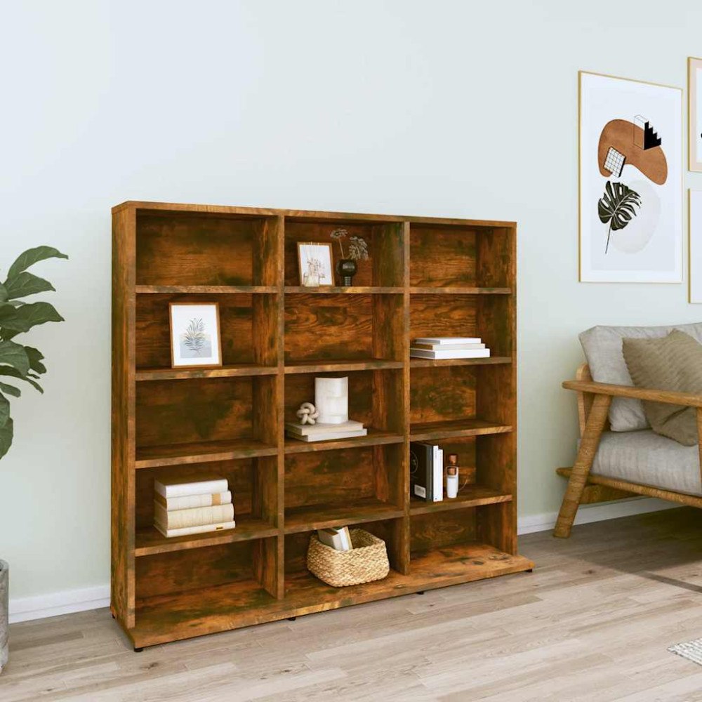 vidaXL CD-hylla rökfärgad ek 100x23x89,5 cm konstruerat trä