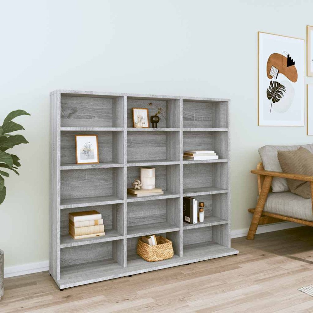 vidaXL CD-hylla grå djävulen 100x23x89,5 cm konstruerat trä