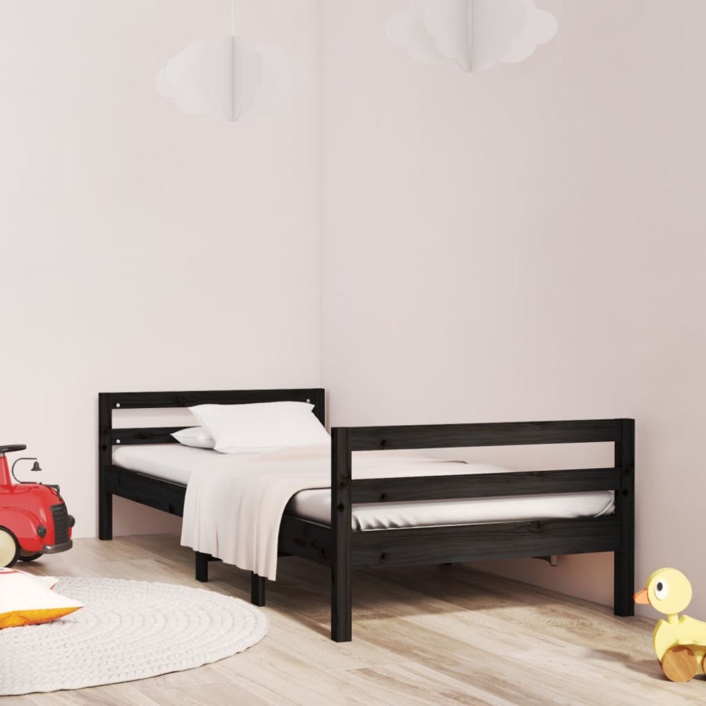 vidaXL Sängram svart 90x200 cm massiv furu