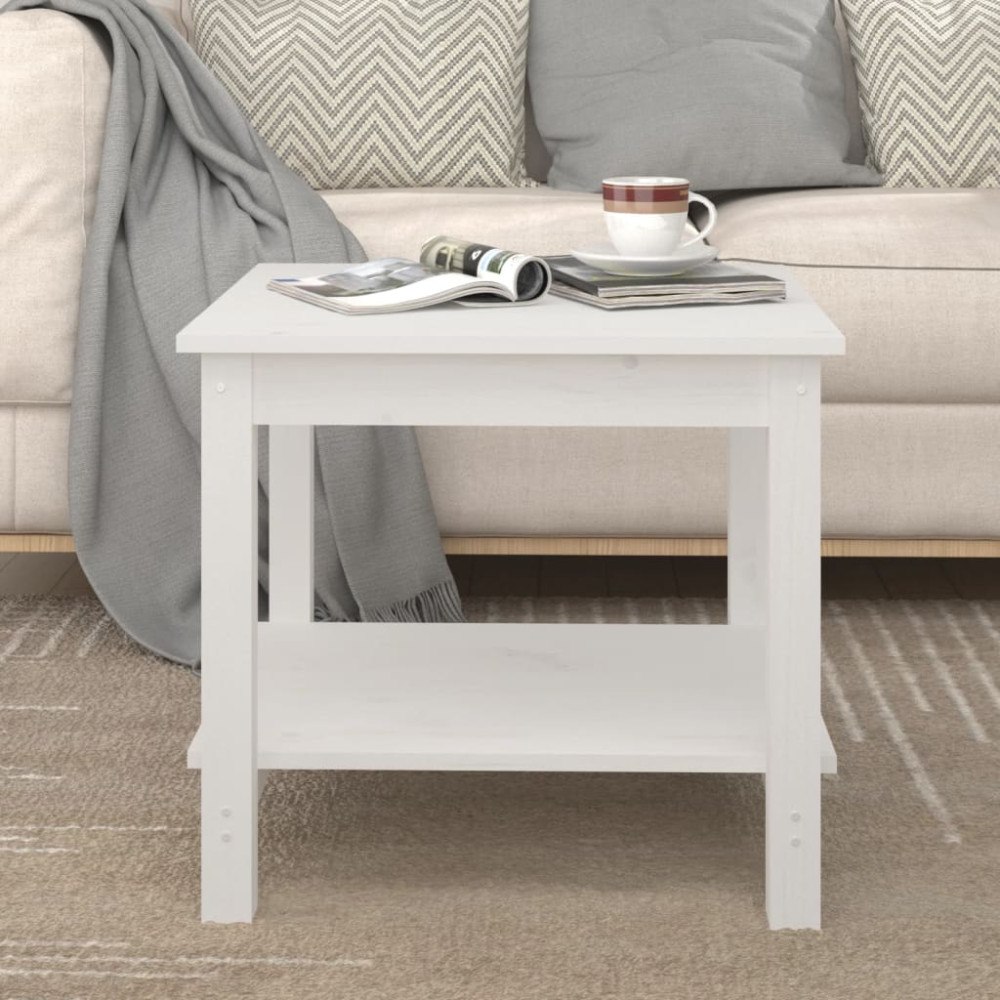 vidaXL Soffbord vit 50x50x45 cm massiv furu